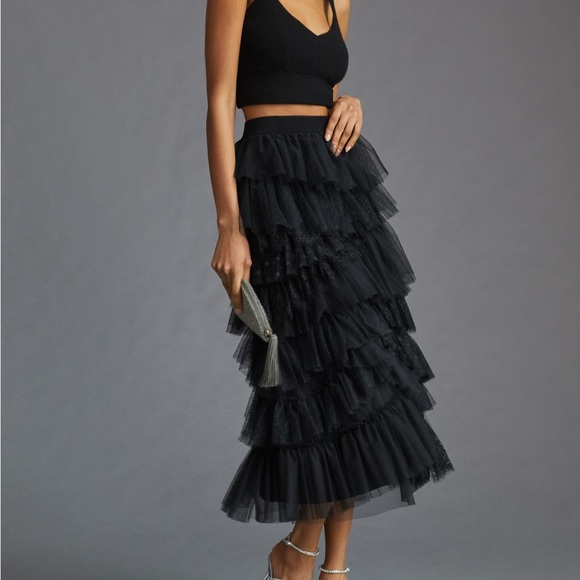 Anthropologie Dresses & Skirts - Anthropologie Ruffled Tulle Midi Skirt